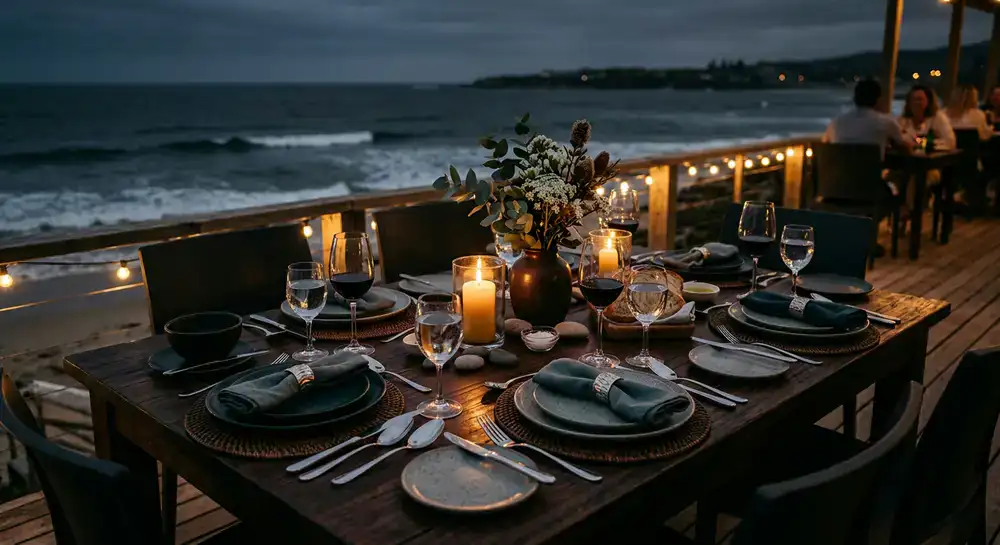 Meticulously prepared dining table at Ombak Seafood House