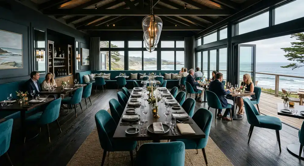 Elegant spacious coastal dining interior