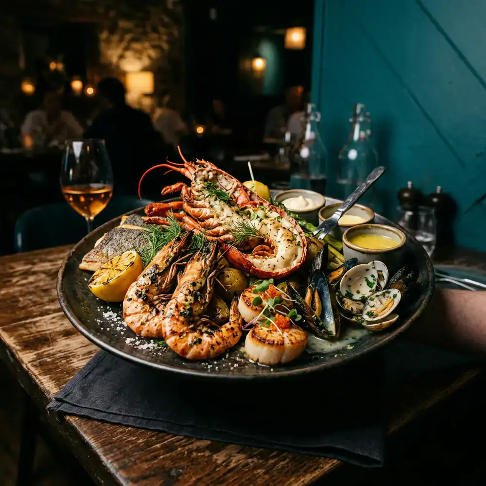 Freshly prepared premium seafood plate at Ombak